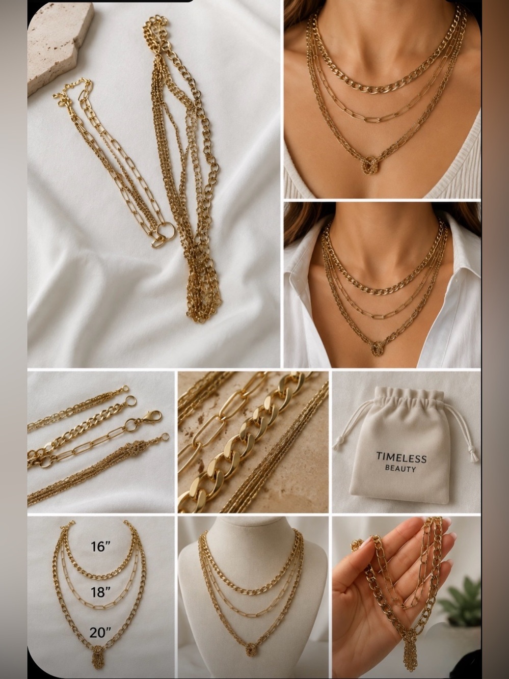 Gold-Tone Layered Chain Necklace Set - Women Jewelry